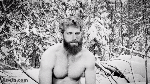Shirtless Bearded Man In Snow GIF