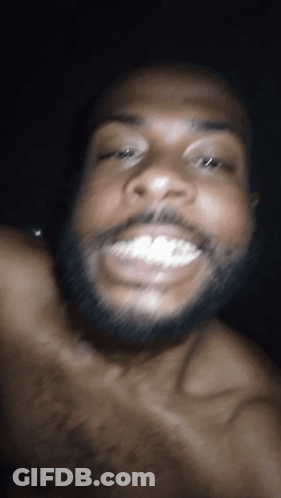 Shirtless Bearded Man Smiling With Mouth Open GIF