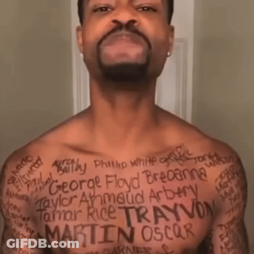 Shirtless Bearded Man With Chest Tattoos Smiling GIF