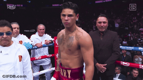Shirtless Boxer In Ring With DAZN Logo GIF