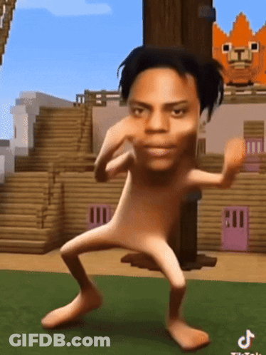Shirtless Cartoon Character Dancing In Front Of Wooden Building GIF