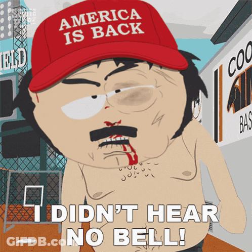 Shirtless Cartoon Character In Red Hat Saying America Is Back GIF