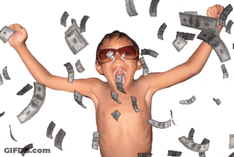 Shirtless Child Surrounded By Money Saying 00 GIF