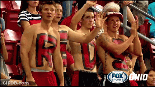 Shirtless Fans Cheering At Fox Sports Ohio GIF