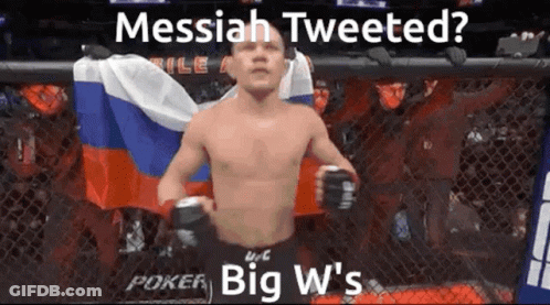 Shirtless Fighter Holding Russian Flag In Cage Saying Messiah Tweeted GIF