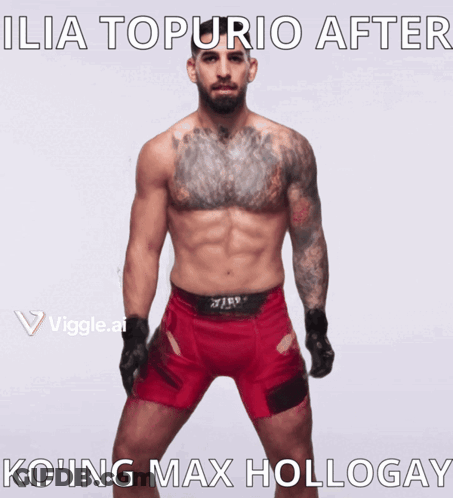 Shirtless Fighter Ilia Topurio After KO'ing Max Hollogay GIF