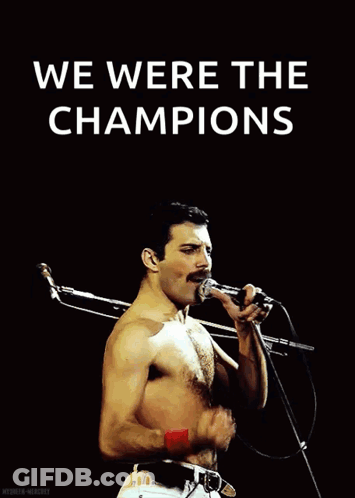 Shirtless Freddie Mercury Singing We Were The Champions GIF