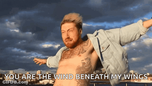 Shirtless Man Arms Outstretched Wind Beneath My Wings GIF