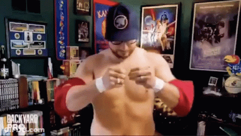 Shirtless Man At Backyard Pro Bookshelf GIF