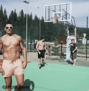 Shirtless Man At Basketball Net GIF