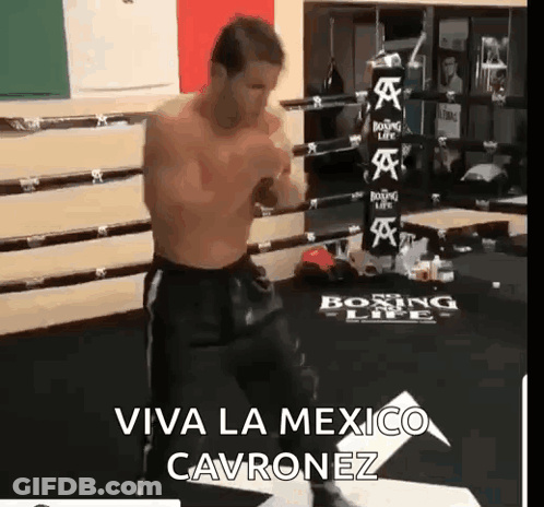 Shirtless Man Boxing With Viva La Mexico Cabronez GIF