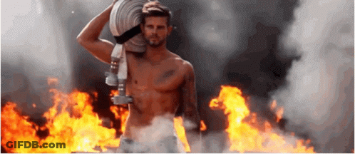 Shirtless Man Carrying Fire Hose GIF
