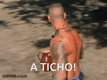 Shirtless Man Carrying Pitcher Saying A Ticho GIF