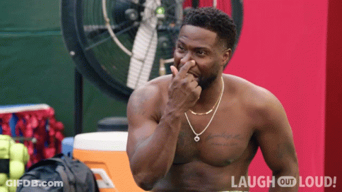 Shirtless Man Covering Nose With Finger Laugh Out Loud GIF