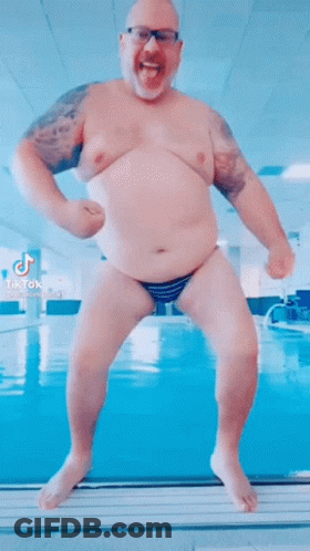 Shirtless Man Dancing By Pool GIF