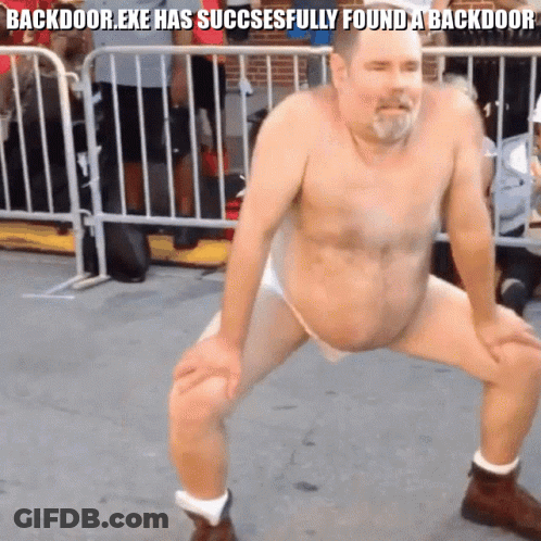 Shirtless Man Dancing In Front Of Fence Backdoor.exe Has Succeeded Found A Backdoor GIF