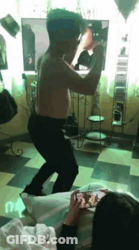 Shirtless Man Dancing In Front Of TV GIF
