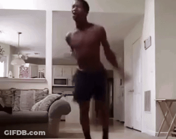 Shirtless Man Dancing In Living Room GIF