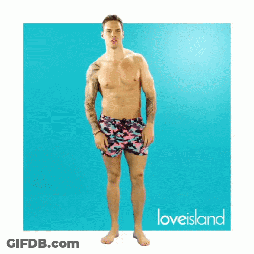 Shirtless Man Dancing In Swim Trunks Love Island GIF