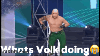 Shirtless Man Dancing Saying What's Volks Doing GIF