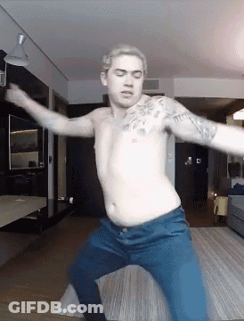 Shirtless Man Dancing With Arms Out GIF