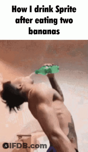Shirtless Man Drinking Sprite From Green Bottle GIF