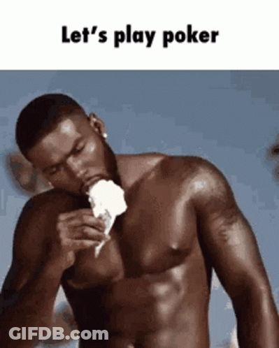 Shirtless Man Eating Ice Cream Saying Let's Play Poker GIF