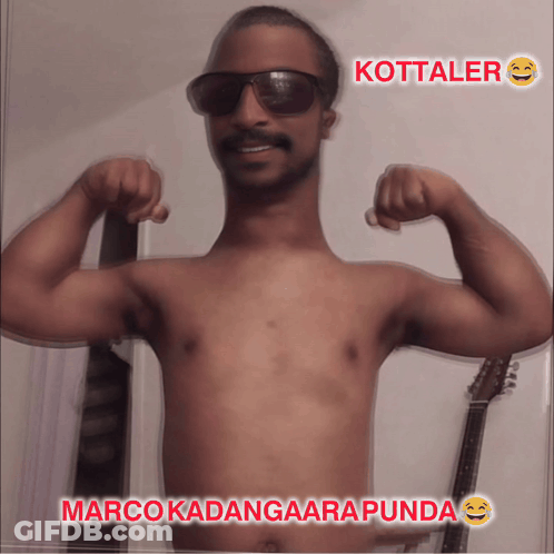 Shirtless Man Flexing Muscles In Front Of Guitar With Marco Kadangarapunda GIF