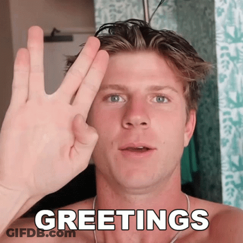 Shirtless Man Giving Peace Sign Saying Greetings GIF