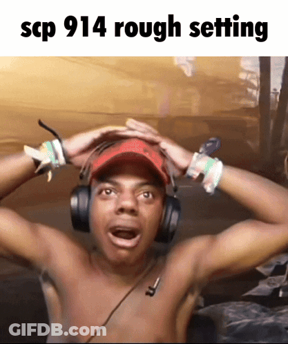 Shirtless Man Headphones SCP 914 Rough Setting GIF