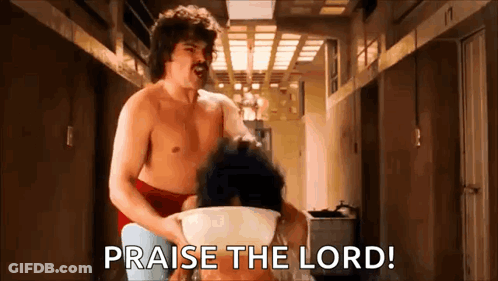 Shirtless Man Holding Bowl Saying Praise The Lord GIF