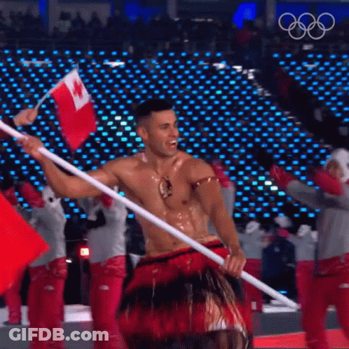 Shirtless Man Holding Canadian Flag GIF