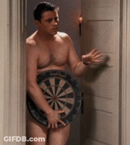Shirtless Man Holding Dart Board Saying Excelsior GIF