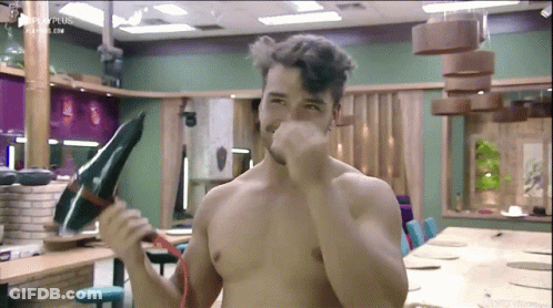 Shirtless Man Holding Hair Dryer GIF