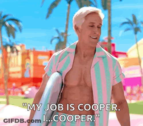 Shirtless Man Holding Surfboard Saying My Job Is Cooper I Cooper GIF