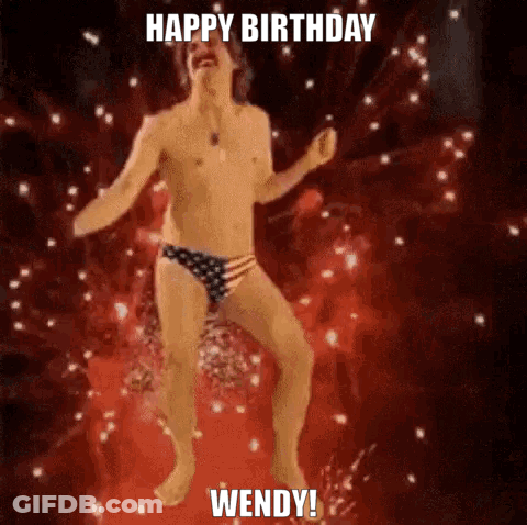 Shirtless Man In American Flag Underwear Dancing Fireworks Happy Birthday Wendy GIF