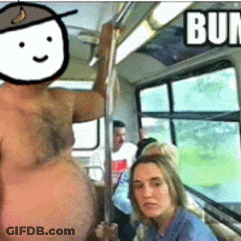 Shirtless Man In Banana Hat On Bus GIF