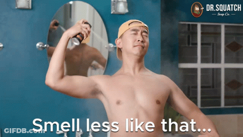 Shirtless Man In Bathroom With Smell Less GIF