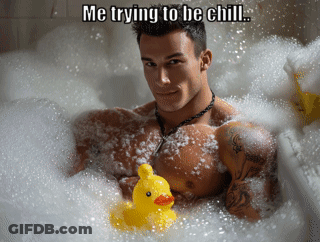 Shirtless Man In Bathtub With Yellow Rubber Duck GIF