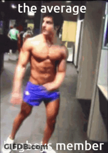Shirtless Man In Blue Shorts With Bugboys Text GIF
