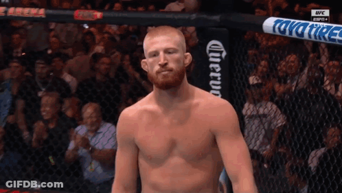 Shirtless Man In Cage With UFC Banner GIF