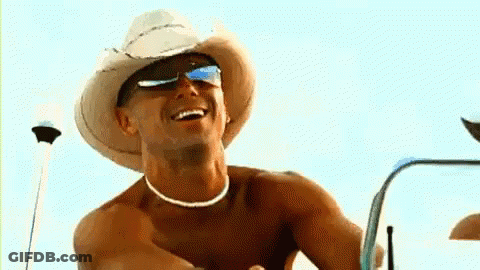 Shirtless Man In Cowboy Hat Smiling On Boat GIF