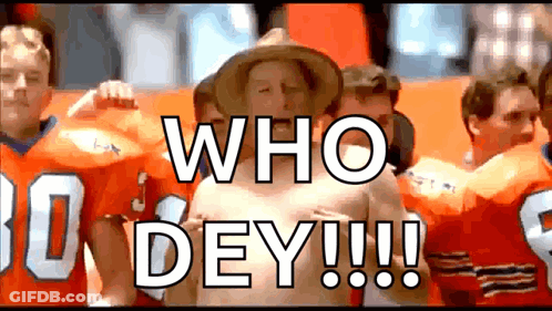 Shirtless Man In Cowboy Hat With Football Players Saying Who Dey GIF