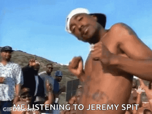Shirtless Man In Crowd Me Listening To Jeremy Spit GIF