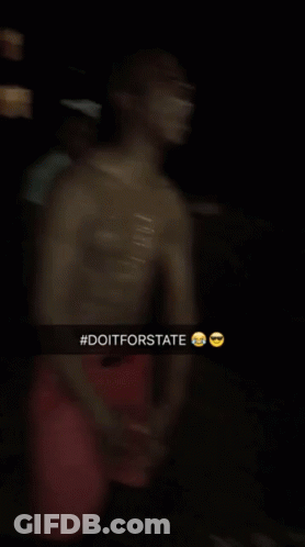 Shirtless Man In Crowd With #Doitforstate GIF