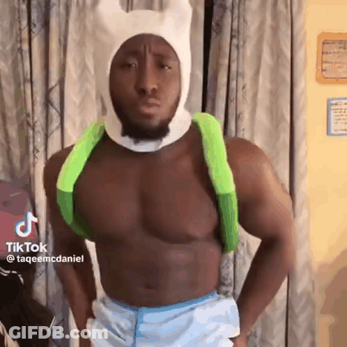 Shirtless Man In Finn Costume With Backpack GIF