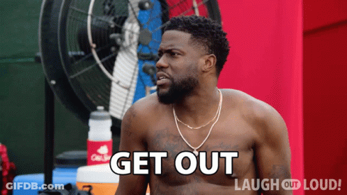 Shirtless Man In Front Of Fan Says Get Out Laugh Out Loud GIF