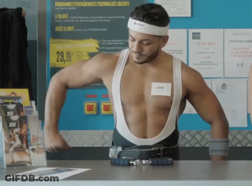 Shirtless Man In Front Of Fitness Park Sign GIF