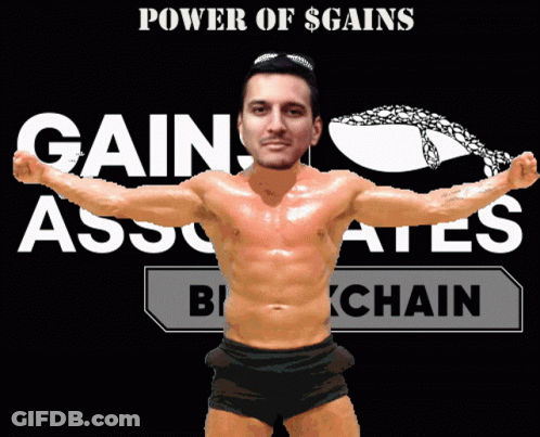 Shirtless Man In Front Of Gain Associates Logo GIF