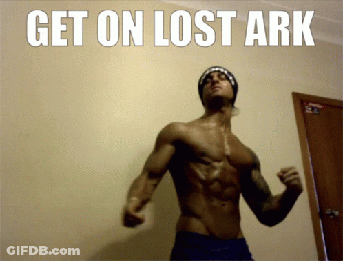 Shirtless Man In Front Of Lost Ark Wall GIF
